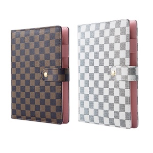 Luxury Notebooks China Luxury Loose Leaf White Checkboard Planner Cover A5 A6 Refillable PU Leather Brown 6 Ring Binder Checkered Notebooks Case