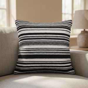 Housse de coussin carrée tissée rayée noir et blanc, style nordique moderne, 100% coton, écologique, pour la maison - Product Image 4