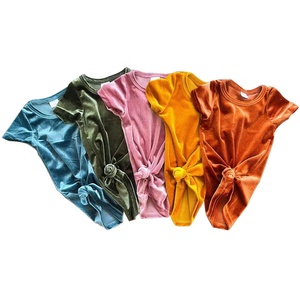 Nouvelle robe t-shirt pour bébé fille, robe décontractée en velours uni à manches courtes, robe multicolores pour filles, vêtements pour enfants - Product Image 1