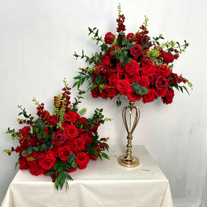 Decoración para Fiestas de Cumpleaños LEDA, Bola de Flores de Seda Artificial Hecha a Mano con Rosas Rojas y Hierba Verde para Bodas - Product Image 1