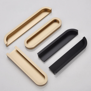 Two Pieces Split Oval Recessed Aluminum Flush Pull Handles Invisible Embedded Finger Pulls for Wardrobe Sliding <strong>Doors</strong> &amp; Drawers - Product Image 1