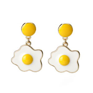 时尚热卖金盘珐琅蛋耳环煎蛋锅珐琅耳环金属耳钉耳环 - Product Image 6