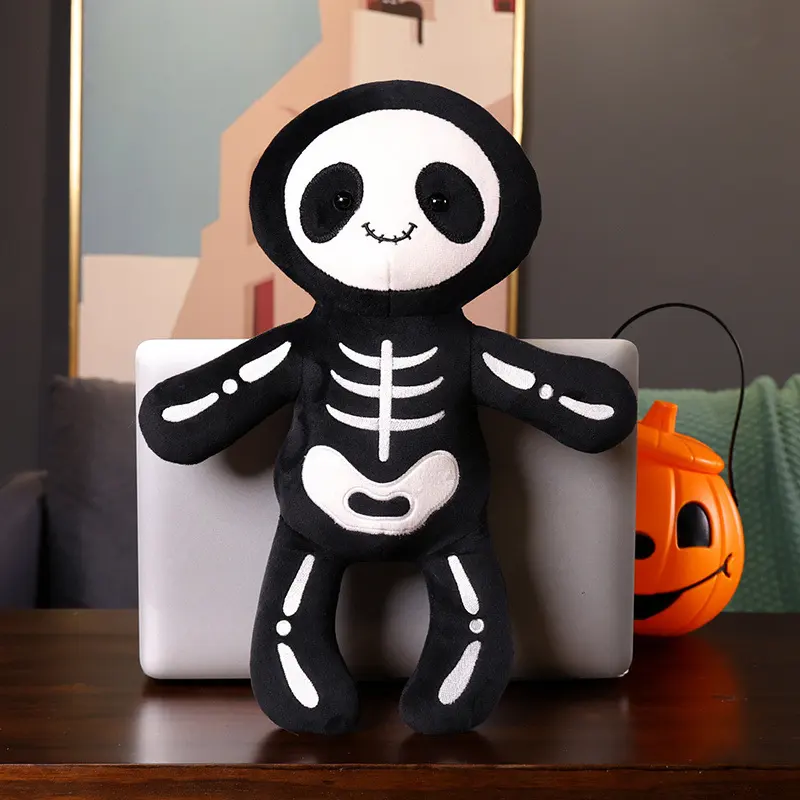 Travesseiro de pelúcia para Halloween, boneco de demônio de brinquedo de 28 cm, almofada de boneco esqueleto para decoração de presente de Halloween