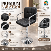 Tabouret de bar noir avec revêtement capitonné, structure chromée, accoudoirs, réglage par vérin à gaz, pour bar, pub, restaurant, chaises de bar commerciales