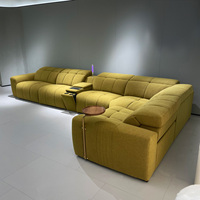 Canapé d'angle convertible de luxe en L de qualité supérieure pour villa, sièges de cinéma modernes en tissu avec recharge sans fil et stéréo Bluetooth