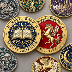 Monedas de Desafío de Fantasía Personalizadas con Relieve de Libro Mágico, Unicornio y Dragón para Regalos Coleccionables y Sets de Recuerdos OEM ODM - Product Image 1