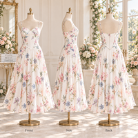 Robe midi personnalisée pour femme, légère, tissée, à imprimé floral, avec coutures style corset, bretelles spaghetti et jupe froncée, pour occasions spéciales