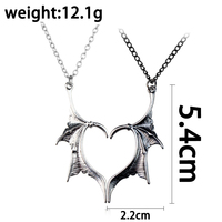 Collier de Couple Neo Gothique Argent Noir Aile de Dragon Pendentif Coeur Romantique Amour Bijoux Accessoires de Mode Cadeau de Saint Valentin