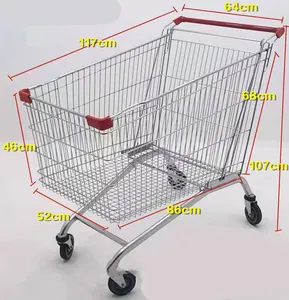 Carrello della spesa in vimini del supermercato con cestini della spesa in vimini a 4 ruote con ruote