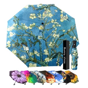 Manual Open Close Iron Tube <b>Umbrella</b> with Famous Painting Pattern Blue White Design for Travel <b>Windproof</b> Rain Sun Protection - Product Image 6