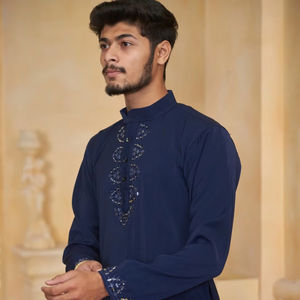 Top qualité V Flyer Designer miroir travail à la main Kurta haut de la poitrine Designer vêtements de fête et toute occasion Kurta pour hommes - Product Image 1