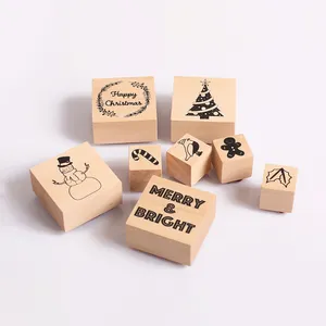 Venda quente diy stamp set natal stamp set madeira natal stamp handle