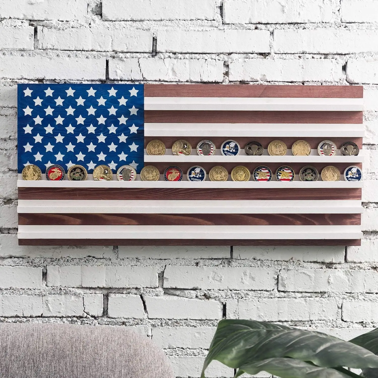 Massivholz Wand montage Military Challenge Display Münz halter mit Vintage American Flag