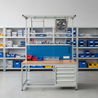 Table de travail en profilés aluminium avec armoire à outils, profilés d'extrusion aluminium à rainures en T pour usine industrielle, table d'assemblage personnalisée