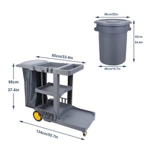 Chariot utilitaire pour tâches de nettoyage lourdes, chariot de concierge multifonctionnel, chariot de service en chambre d'hôtel, chariot à outils polyvalent, chariot de nettoyage - Product Image 2