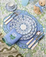 Service de table en céramique peinte à la main bleu et blanc de style nordique de luxe, assiettes, tasses et soucoupes en porcelaine méditerranéenne pour la vente en gros aux hôtels