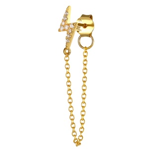 Boucles d'oreilles pendantes ROXI en argent sterling 925 plaqué or 18 carats avec chaîne longue et délicates pour femme - Product Image 1