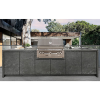 Kabinet Dapur Luar Ruangan Baja Tahan Karat 304 Baru dengan Grill, Wastafel, Kulkas, Stasiun Memasak BBQ Taman Terbuka