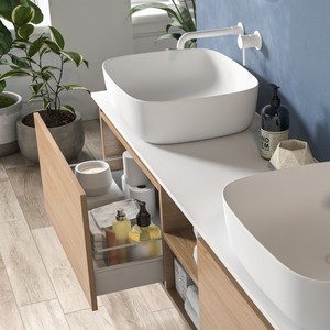 Kamalu mobile bagno SP-175SS da parete 175 cm piano bianco con due cassetti e vano aperto lavabo bagno - Product Image 2