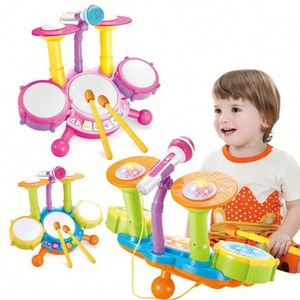 Multi-Functional Toddler Kids Jazz Plastic Musical Instrument Electronic Organ <b>Drum</b> Set Music Toy With Microphone Light - Product Image 1