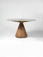 Table de salle à manger ronde en marbre Calacatta de 110 cm, table en pierre moderne avec piédestal en bois massif pour la maison et l'hôtel