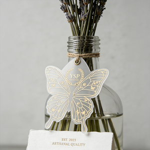 Etichetta di Lusso Personalizzata a Forma di <span class=keywords><strong>Farfalla</strong></span> in Carta Velina con Stampa in Lamina d'Oro per Boutique, Abbigliamento, Matrimoni, Regali e Branding - Product Image 3
