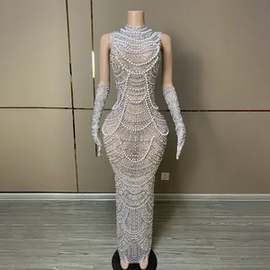 Novance Y3710 Elegante ropa larga de mujer 2024 lujo francés mujer vestido de cóctel elegante vestido de diamantes de imitación de alta calidad