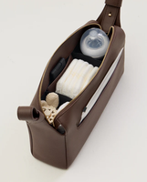 Sac de voyage suspendu à grande capacité en cuir PU/végan personnalisé, porte-bouteille pour poussette, sac à langer pour poussette, accessoires pour poussette