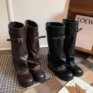 עיצוב רטרו פשוט, מגפי פלטפורמה איטלקיים בעבודת יד, מעור מלא, מגפיים גבוהים עד הברך, נוחים ומוסמנים, לשימוש יומיומי - Product Image 3