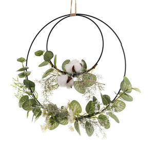 Zhinia – couronne double anneau en coton, eucalyptus blanc, fleur artificielle, décoration murale suspendue pour mariage, décoration de la maison CF01070 - Product Image 5