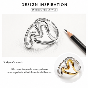 Anillo de Acero Inoxidable de Dos Tonos con Cinta Entrelazada, Chapado al Vacío en Oro de 14K, Joyería Escultural de Diseño - Product Image 4