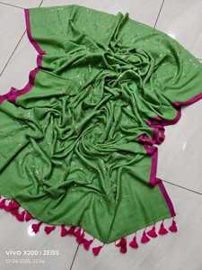 Sari en coton tissé avec blouse, écologique, séchage rapide, léger, uni, teinture unie, robe de mariée pour filles - Product Image 2