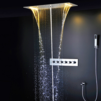 Ensemble de douche à LED pour salle de bain Panneau de pommeau de douche à cascade brumeuse 380x700mm Mélangeur thermostatique Système de robinets inverseur