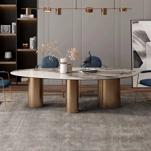 Ý ánh sáng sang trọng nước thả hình đá cẩm thạch bàn ăn và ghế cao cấp hình bầu dục bàn ăn - Product Image 2