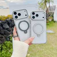 Étui magnétique transparent mat avec béquille et protection d'objectif pour iPhone 17 Pro Max et iPhone 16