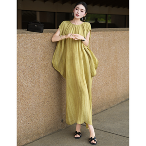 Vestido de Verano para Mujer, Estilo Vacacional, Cuello en V, Manga Corta, Elegante, Holgado, Largo, Mezcla de Lino y Poliéster, Estilo Swing, Casual - Product Image 5