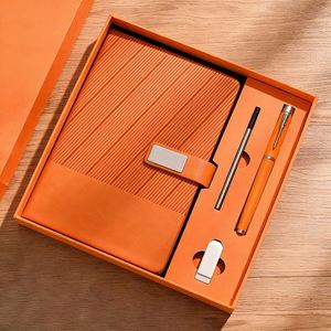 Custom Logo Corporate Giveaways Promotional Business A5 <b>Leather</b> Cover Hardcover Journal <b>Notebook</b> Gift Set with Pen <b>Refill</b> USB - Product Image 1