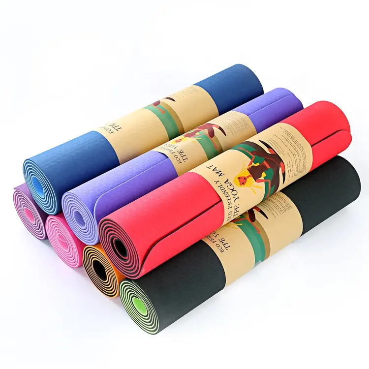 Matras yoga grosir matras yoga kustom warna-warni kualitas tinggi 6mm dengan tali yoga