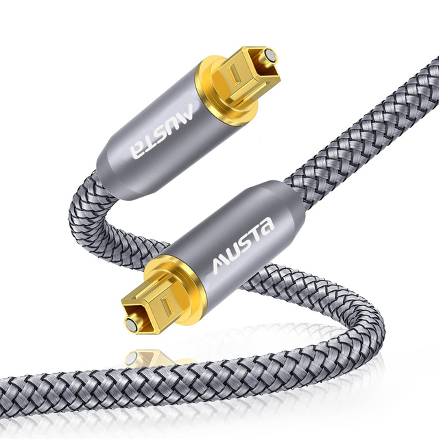 24K Gold Plated Digital Optical Audio Cable with Nylon Braided Shielding and Aluminum Alloy Shell for HDTV and Speaker Use
