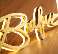 Letrero de Metal con Retroiluminación LED 3D Personalizado, Logotipo Iluminado de Acero Inoxidable Dorado para Vestíbulo de Hotel, Oficina y Marca Comercial