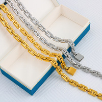 Ensemble collier et bracelet unisexe en acier titane, maillons carrés, fermoirs larges, style hip-hop, best-seller transfrontalier