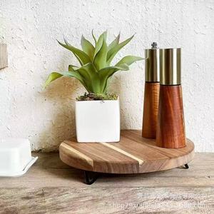 Wooden Desktop <b>Storage</b> <b>Tray</b> Round Natural Wood Color Varnished Multifunctional For Plants And Aromatherapy - Product Image 1