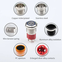 Interrupteur à bouton-poussoir LED en acier inoxydable 20A à courant élevé, 12mm-22mm, 16mm-19mm, anti-vandalisme, à verrouillage instantané, 1NO