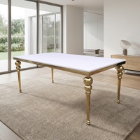 Table de banquet en acier inoxydable avec dessus en verre doré Ensemble de salle à manger pour événements de mariage et hôtel comprenant des chaises en métal