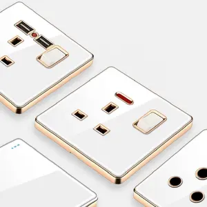 Acrylic Plate White Fashion Electrical Wall Switch Socket UK Malta Africa Market Universal Double USB Socket Gold Paint Luxury