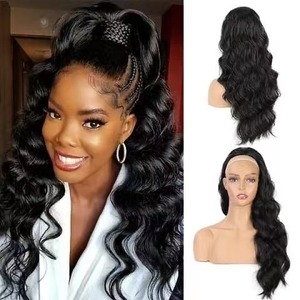 Extension sintetiche per <span class=keywords><strong>capelli</strong></span> con coda di cavallo per donne di grandi dimensioni, lunga e riccia, con fermaglio nero ad alta temperatura, materiale in fibra - Product Image 5