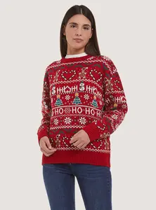 Personnalisé FNJIA Ras Du Cou Pull Pull À Manches Longues Pull Surdimensionné Vêtements Pour Femmes Jacquard Tricoté Moche Pulls De Noël