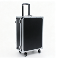 Valise à roulettes en aluminium noir avec freins, poignée télescopique et EVA découpé, mallette à outils roulante avec poignée