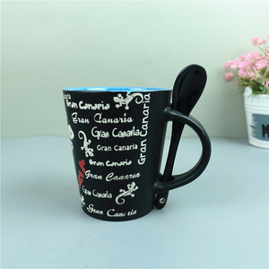 Tazas de café de cerámica con estampado de tortugas, tazas creativas de seda con cuchara para tazas de impresión de color negro mate - Product Image 3