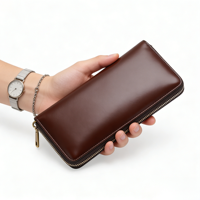 Dompet Wanita/Pria Kulit Asli Mewah Vintage Korea Anti Maling dengan Ritsleting dan Kantung Kartu RFID